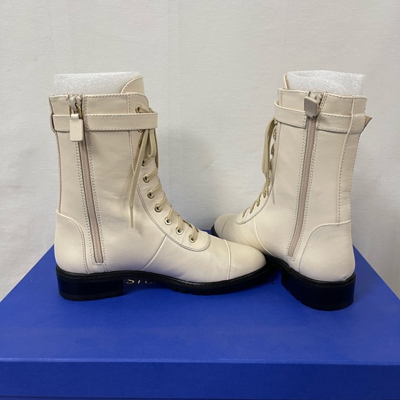 Stuart Weitzman Thalia Leather Combat Lace-up Boots in Ivory NWT - Picture 5 of 9